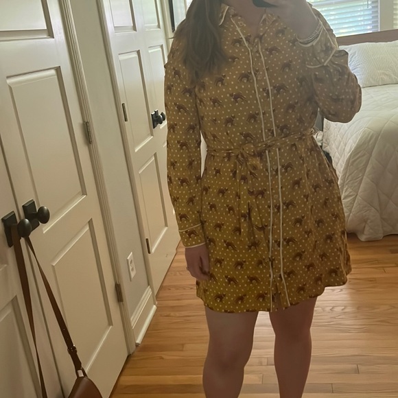 Anthropologie Forest Friends Fox Print Polka dots Mini Dress size US 4 with belt - Picture 10 of 16